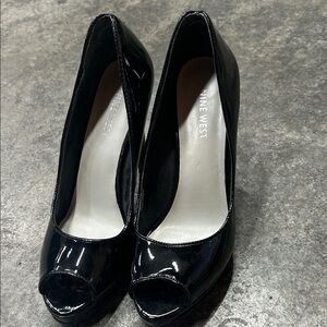 Nine West Glossy Black Peep Toe Heels